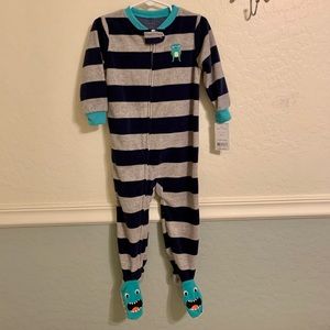 Baby Boy 24 Month Carters Sleeper Stripped Gray and Blue Monster NWT